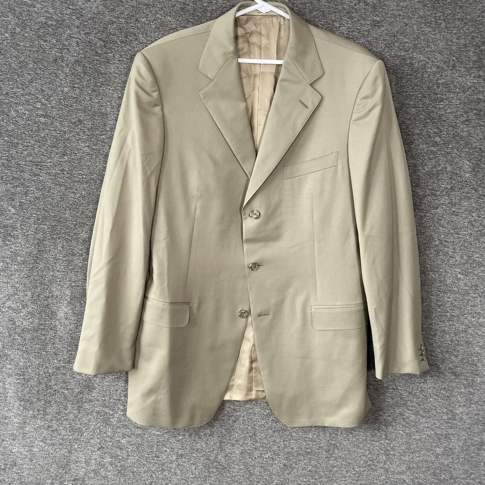 Ermenegildo Zegna Suit Jacket Mens‎ 52L Beige Classic Wool Sport Coat Made Italy